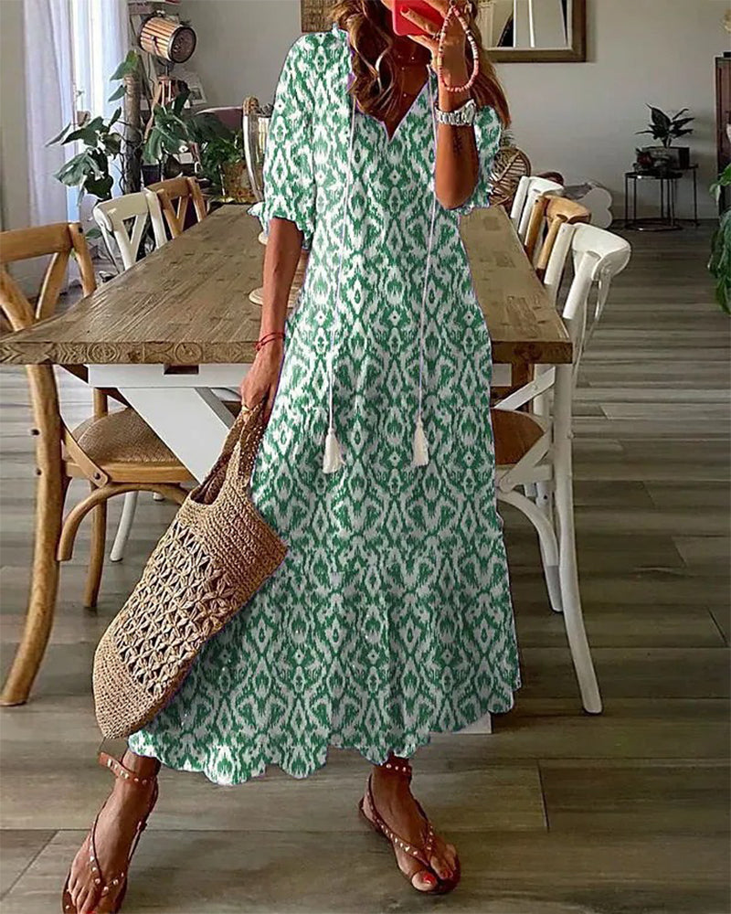 Sophia - Boho Vintage V-hals Sommerkjole