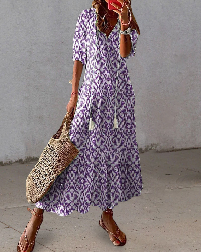 Sophia - Boho Vintage V-hals Sommerkjole