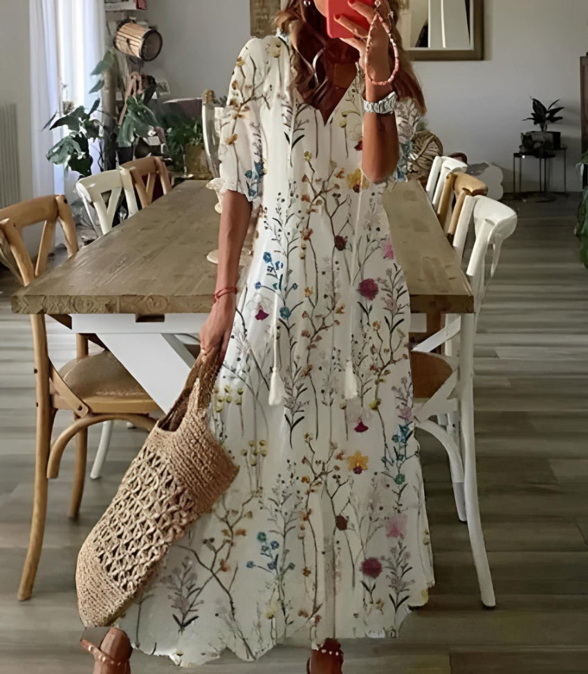 Sophia - Boho Vintage V-hals Sommerkjole