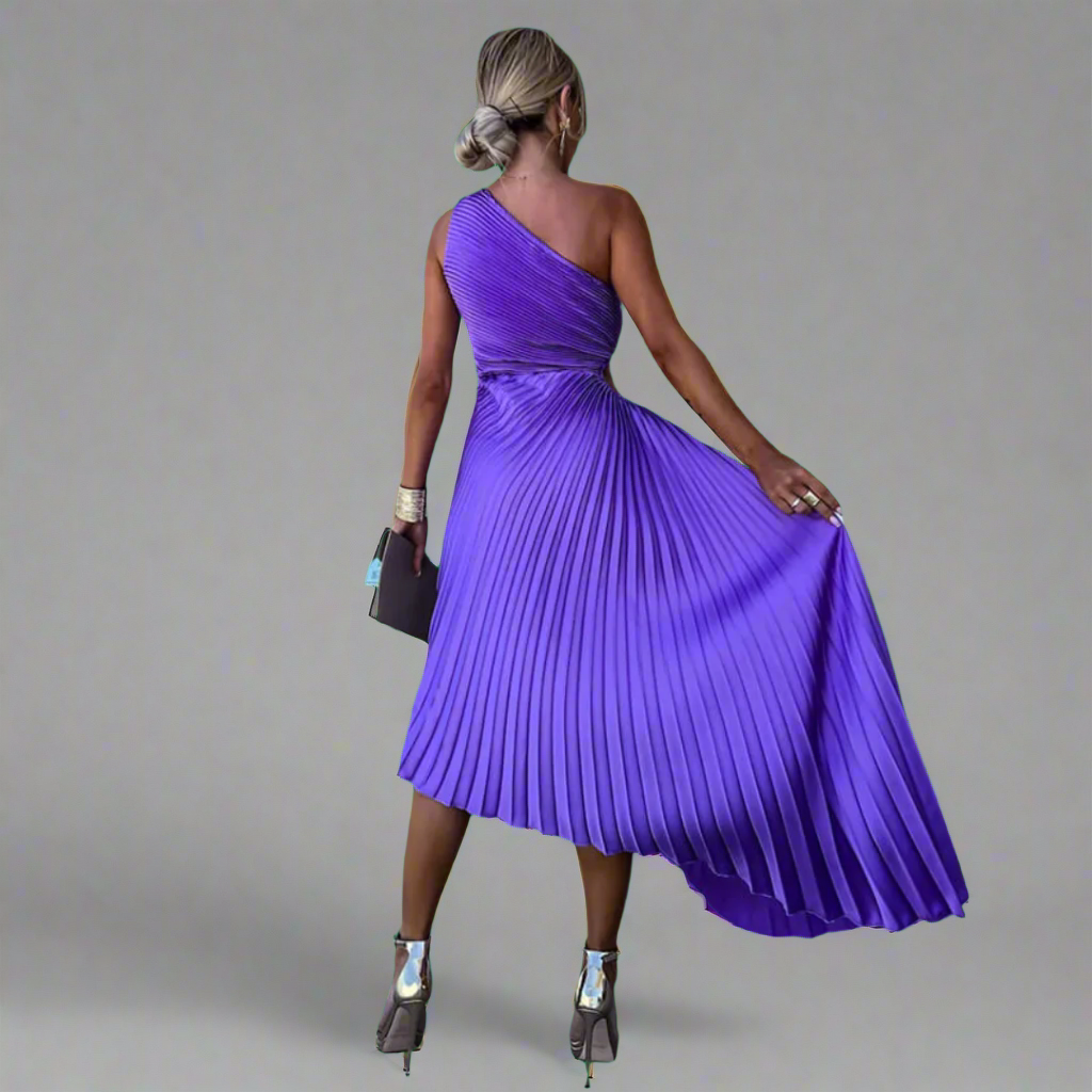 Drosmara | Elegant Midi Kjole med Stilig Off-Shoulder Design