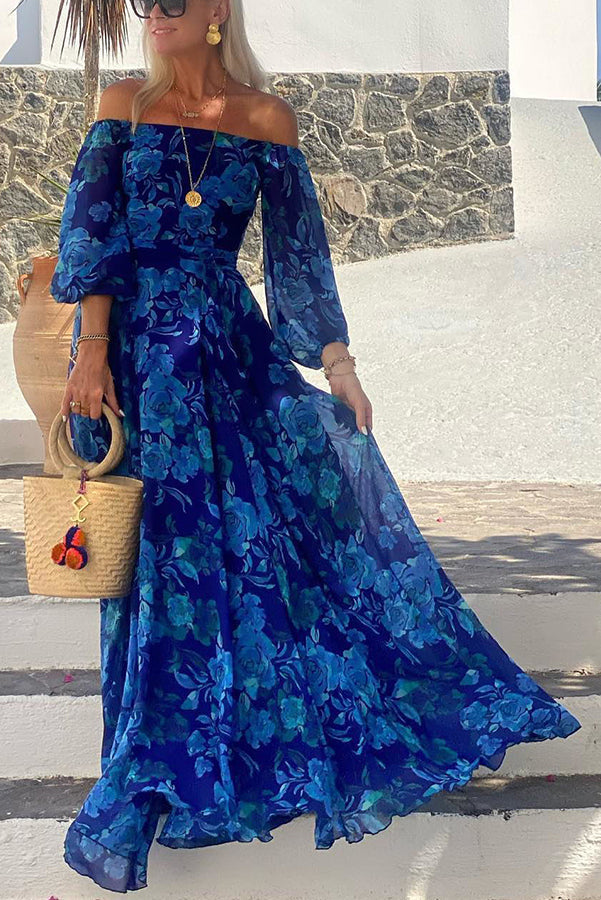 Calista | Blomstrete Off-Shoulder Maxi Kjole