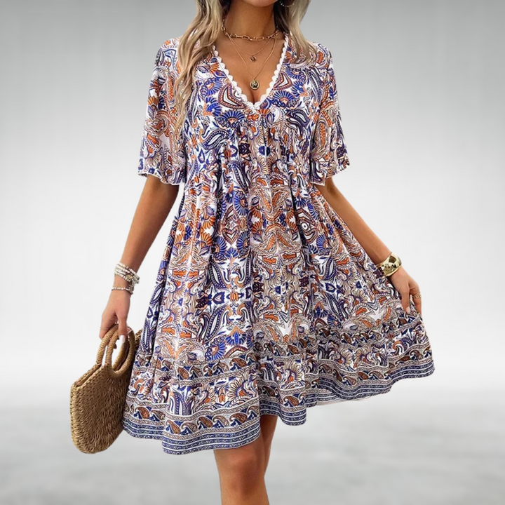 Saylor - Bohemsk Paisley Print V-Hals Sommerkjole