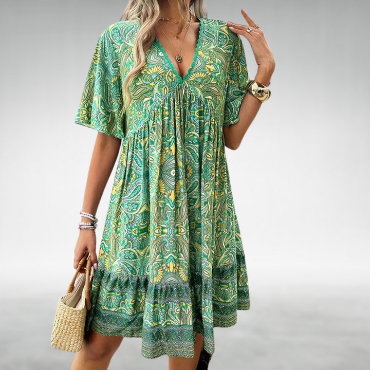 Saylor - Bohemsk Paisley Print V-Hals Sommerkjole