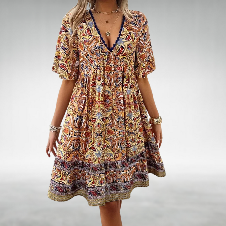 Saylor - Bohemsk Paisley Print V-Hals Sommerkjole