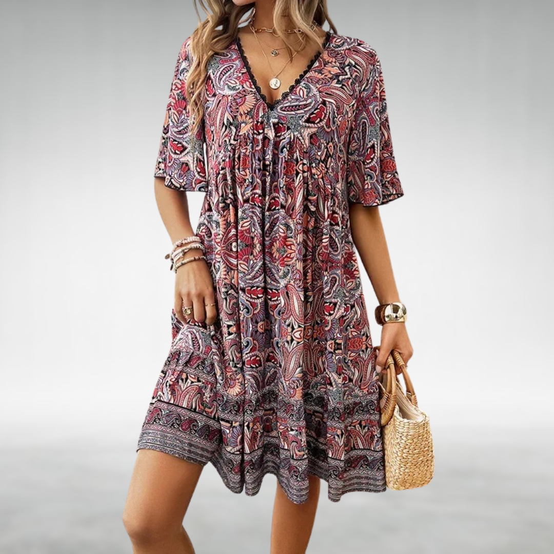 Saylor - Bohemsk Paisley Print V-Hals Sommerkjole