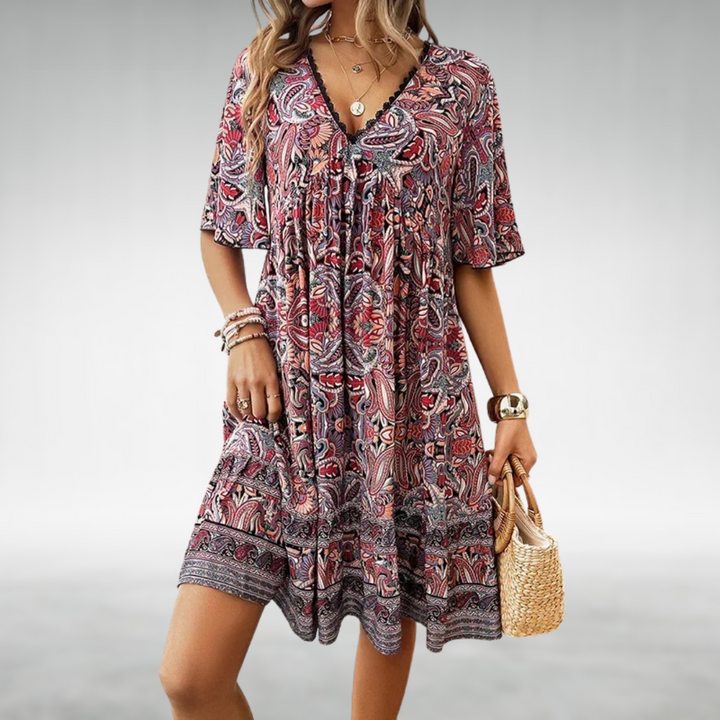 Saylor - Bohemsk Paisley Print V-Hals Sommerkjole
