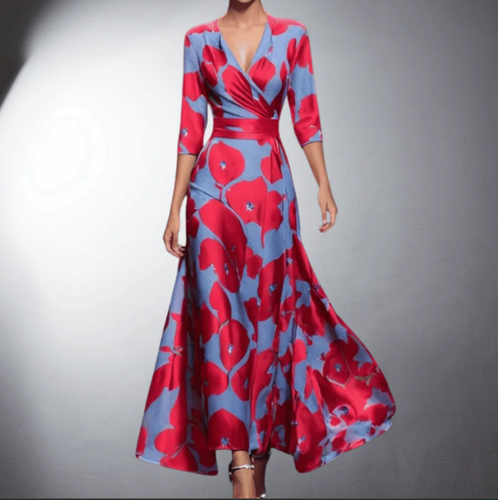 Zoe - Klassisk Blomstrete V-Hals Maxi Kjole