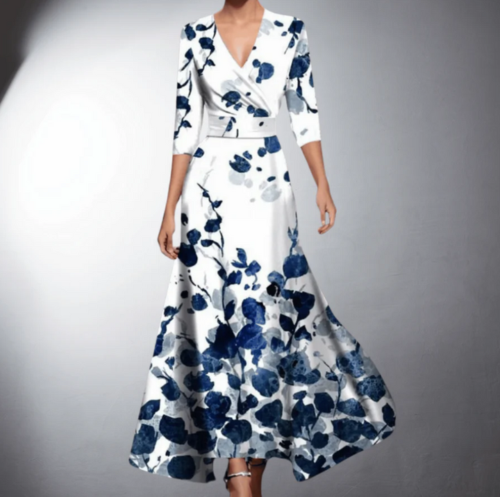 Zoe - Klassisk Blomstrete V-Hals Maxi Kjole