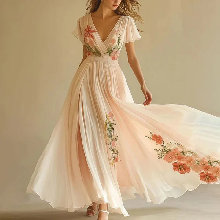 Amelia | Elegant Høy Midje V-Hals Festkjoler