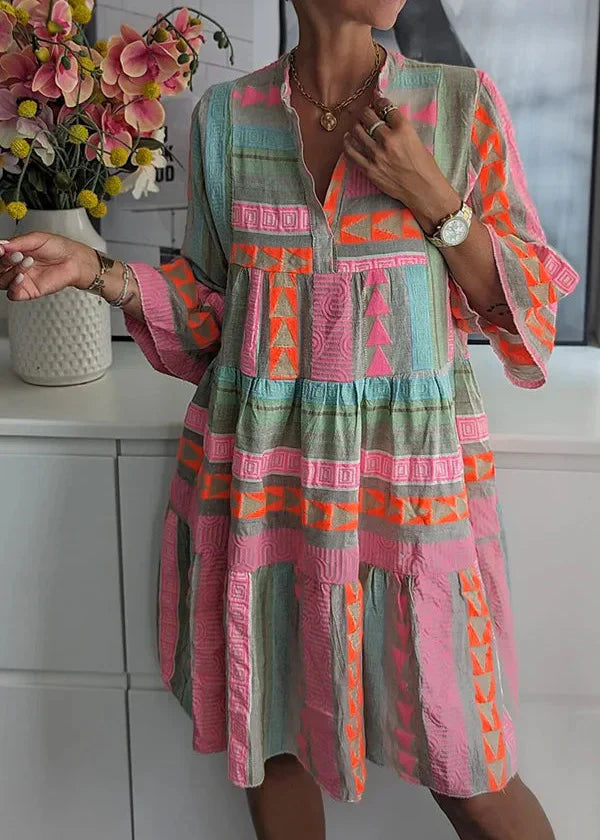 Ava - Chic V-Hals Bomull Hamp Sommerkjole