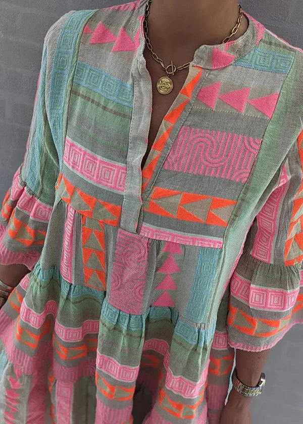 Ava - Chic V-Hals Bomull Hamp Sommerkjole