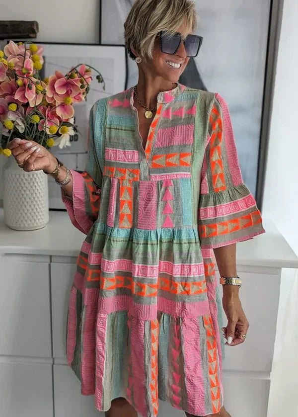 Ava - Chic V-Hals Bomull Hamp Sommerkjole