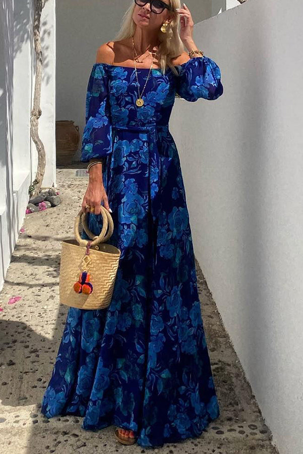 Calista | Blomstrete Off-Shoulder Maxi Kjole