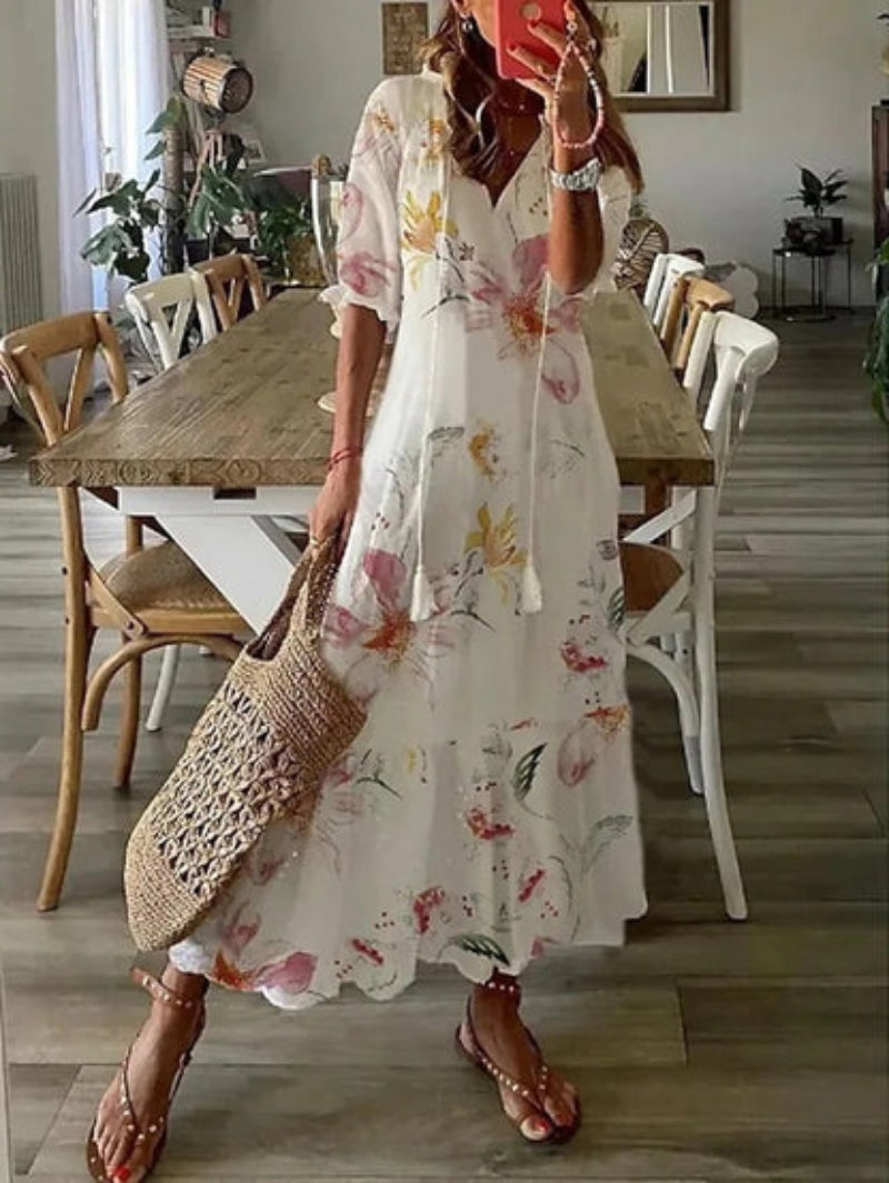 Sophia - Boho Vintage V-hals Sommerkjole