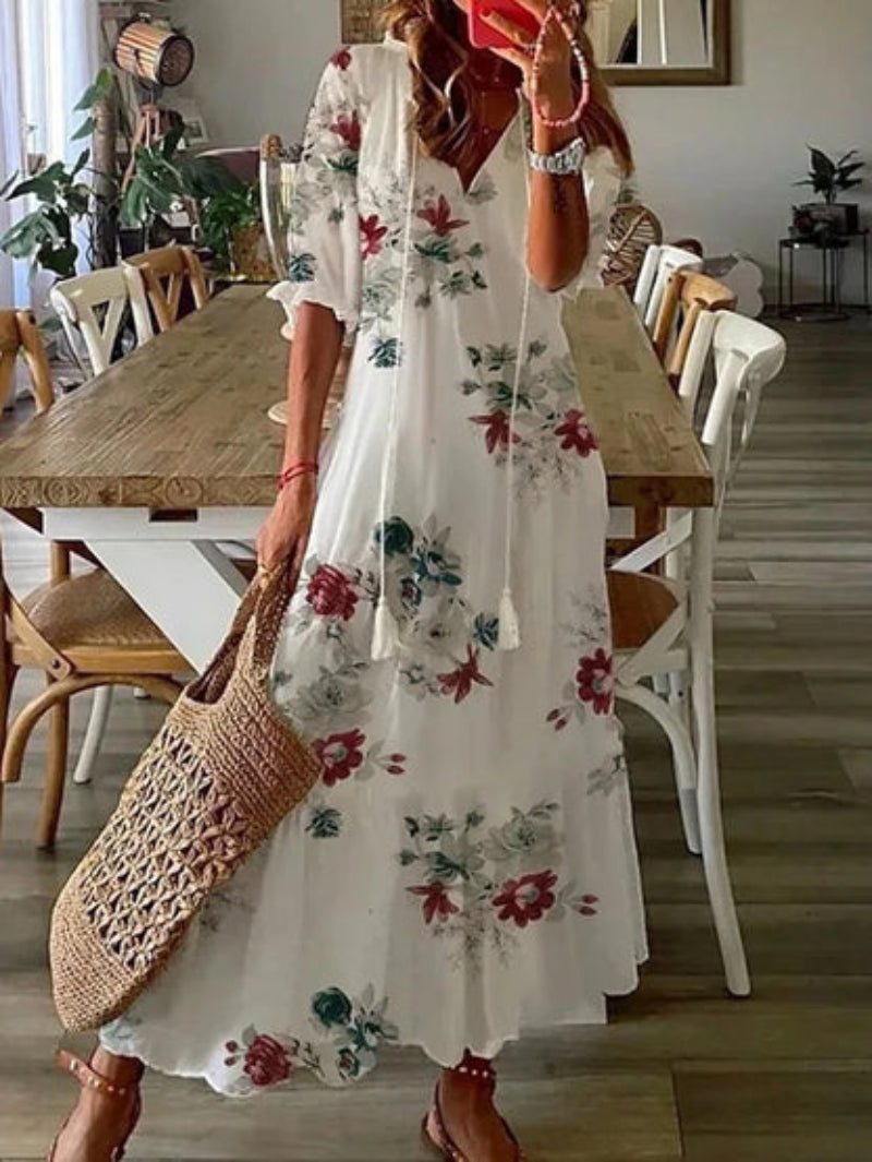 Sophia - Boho Vintage V-hals Sommerkjole
